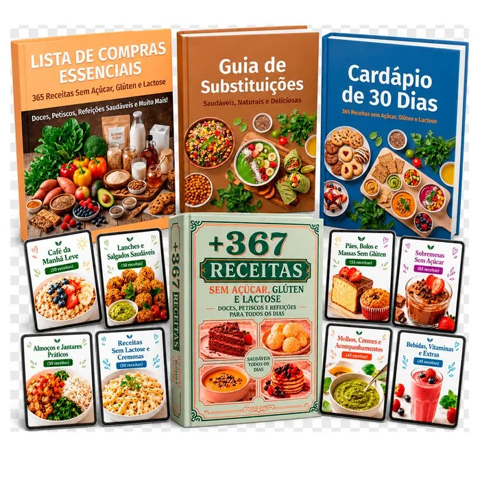 Coleção completa +367 Receitas com todos os bônus: Lista de Compras, Guia de Substituições e Cardápio de 30 Dias